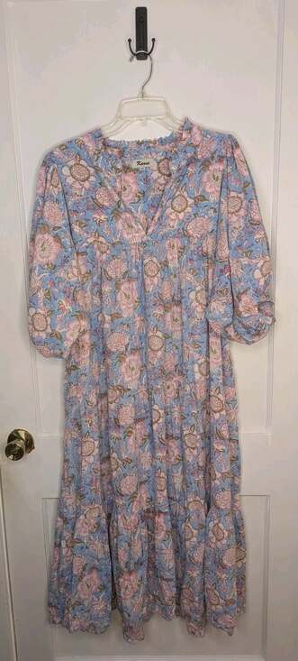 Karni Dresses & Skirts - Size 3XL (Measures XL) Karni Indian Blockprint 100% Cotton Maxi Dress Blue Pink